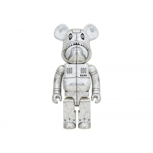 Оригинальная большая фигурка Bearbrick x BAPE x Hajime Sorayama Camo Shark 1000% Silver - 70см