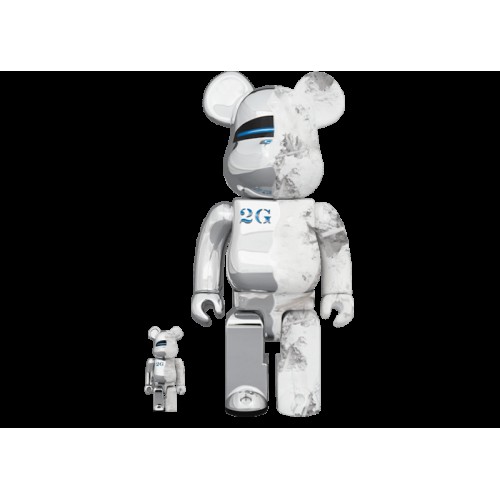 Набор из двух фигурок Bearbrick SORAYAMA x Daniel Arsham 100% & 400% Set Silver - 7см и 28см.