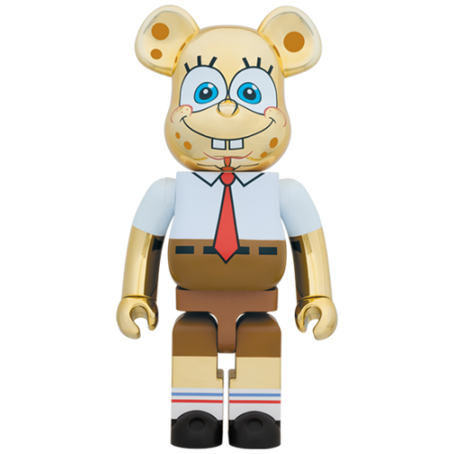 Оригинальная большая фигурка Bearbrick Spongebob Gold Chrome 1000% Gold - 70см