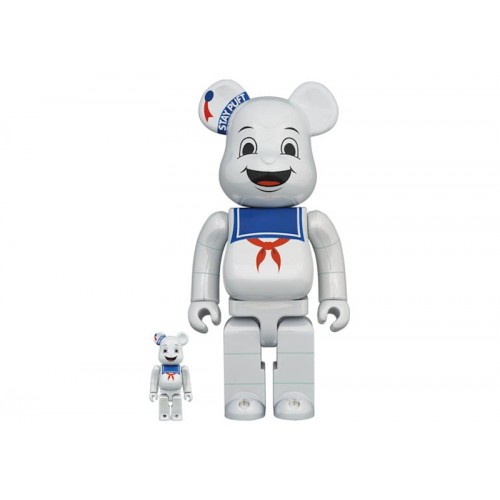 Оригинальный набор фигурок Bearbrick Stay Puft Marshmallow Man 100% & 400% Set White Chrome Ver. - 7см и 28см