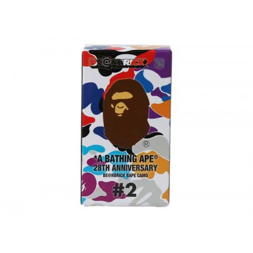 Маленькая фигурка Bearbrick x A Bathing Ape 28th Anniversary Camo #2 100% Purple/Blue/Orange  - 7см.