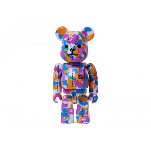 Маленькая фигурка Bearbrick x A Bathing Ape 28th Anniversary Camo #2 100% Purple/Blue/Orange  - 7см.