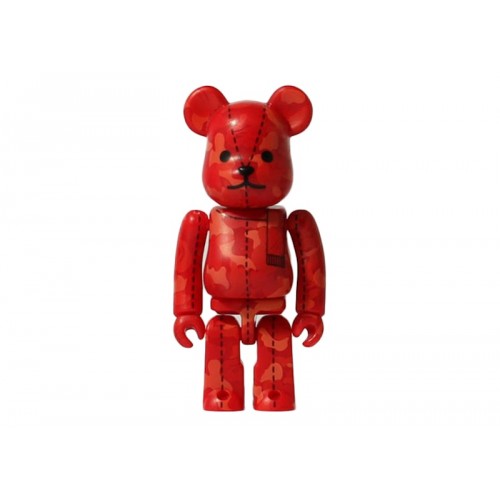 Маленькая фигурка Bearbrick x A Bathing Ape 28th Anniversary Camo #3 100% Red  - 7см.