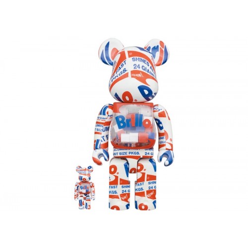 Оригинальный набор фигурок Bearbrick x Andy Warhol Brillo (2022) 100% & 400% Set - 7см и 28см