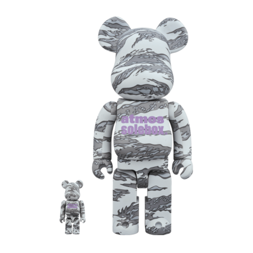 Оригинальный набор фигурок Bearbrick x Atmos x Solebox 100% & 400% Set Grey - 7см и 28см