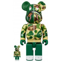 Набор фигурок (7см и 28см) Bearbrick x BAPE Baby Milo(R) Camo Shark 100% & 400% Set Green