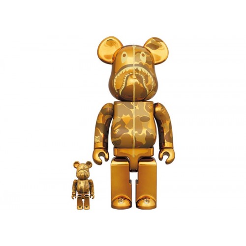 Оригинальный набор фигурок Bearbrick x BAPE Camo Shark 100% & 400% Set Gold - 7см и 28см