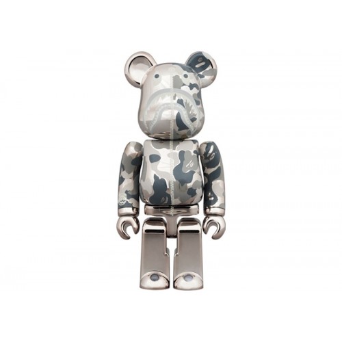 Оригинальный набор фигурок Bearbrick x BAPE Camo Shark 100% & 400% Set Silver - 7см и 28см