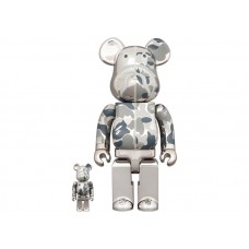 Набор фигурок (7см и 28см) Bearbrick x BAPE Camo Shark 100% & 400% Set Silver