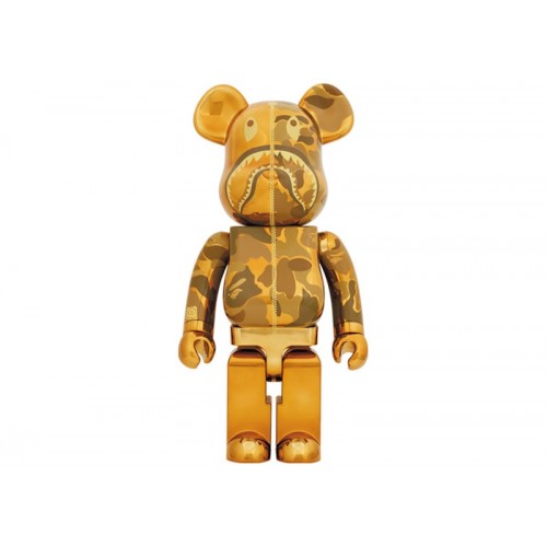 Оригинальная большая фигурка Bearbrick x BAPE Camo Shark 1000% Gold - 70см