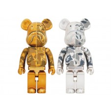 Большая фигурка (70см) Bearbrick x BAPE Camo Shark 1000% Set of 2 Gold/Silver