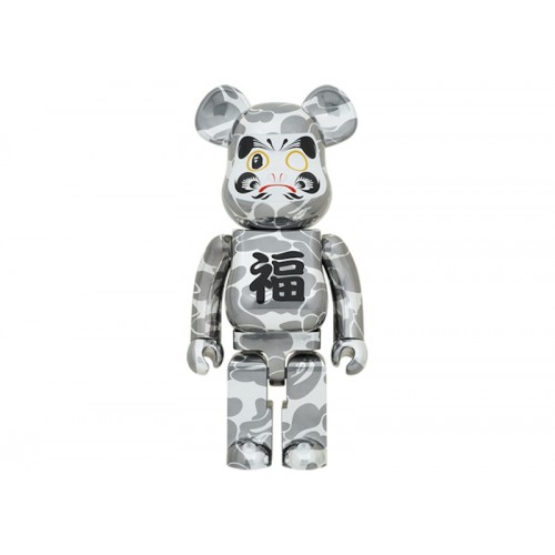Оригинальная большая фигурка Bearbrick x BAPE Daruma 1000% Silver Plated - 70см