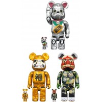 Фигурка (28см) Bearbrick x BAPE Lion Dance, Daruma and Maneki Neko 100% & 400% 6-Pc Set Multi