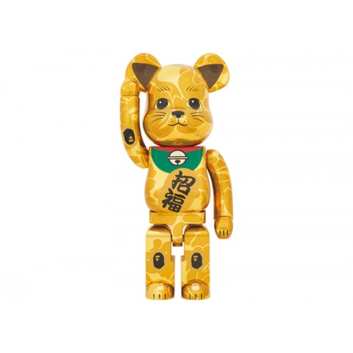 Оригинальная большая фигурка Bearbrick x BAPE Maneki Neko 1000% Gold Plated - 70см