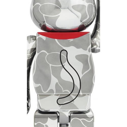 Оригинальная большая фигурка Bearbrick x BAPE Maneki Neko 1000% Silver Plated - 70см