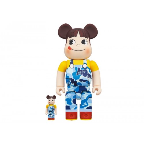 Оригинальный набор фигурок Bearbrick x BAPE Peko-chan 100% & 400% Set Blue Camo - 7см и 28см