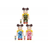 Набор фигурок (7см и 28см) Bearbrick x BAPE Peko-chan 100% & 400% Set of 3 Green Camo/Pink Camo/Blue Camo