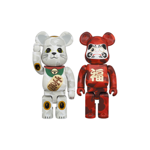 Оригинальная фигурка Bearbrick x BAPE (R) Maneki Neko & Daruma 400% 2PACK - 28см