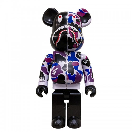 Оригинальная большая фигурка Bearbrick x Bape Shark Hong Kong 15th Anniversary 1000% Purple Camo - 70см