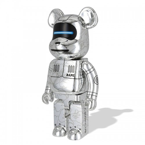 Оригинальная большая фигурка Bearbrick x BAPE x Hajime Sorayama Baby Milo 1000% Silver - 70см