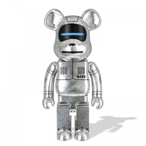 Оригинальная большая фигурка Bearbrick x BAPE x Hajime Sorayama Baby Milo 1000% Silver - 70см