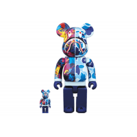 Набор фигурок (7см и 28см) Bearbrick x Bape x Mika Ninagawa Shark 100% & 400% Set Blue