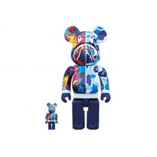Набор фигурок (7см и 28см) Bearbrick x Bape x Mika Ninagawa Shark 100% & 400% Set Blue