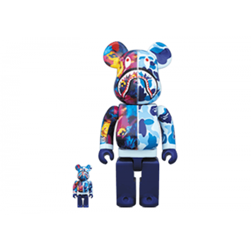 Оригинальный набор фигурок Bearbrick x Bape x Mika Ninagawa Shark 100% & 400% Set Blue - 7см и 28см