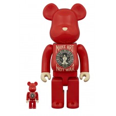 Набор фигурок (7см и 28см) Bearbrick x DesignerCon Shepard Fairey "Make Art Not War" Special Edition 100% & 400% Set Red