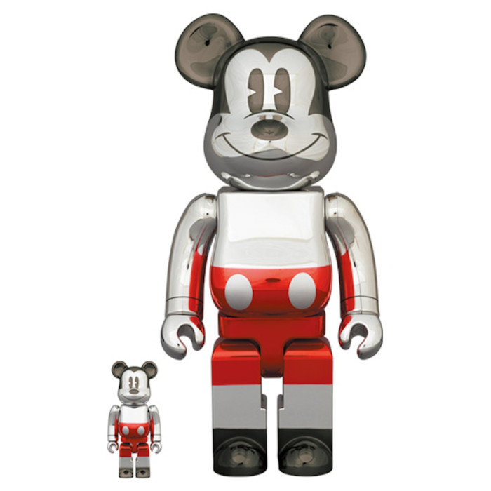Набор из двух фигурок Bearbrick x Hajime Sorayama x Disney  Future Mickey Mouse (2nd Color Ver.) 100% & 400% Set - 7см и 28см.