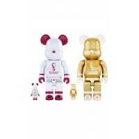 Фигурка (28см) Bearbrick x FIFA World Cup Qatar 2022 100% & 400% 4-Pc Set White Chrome/Gold