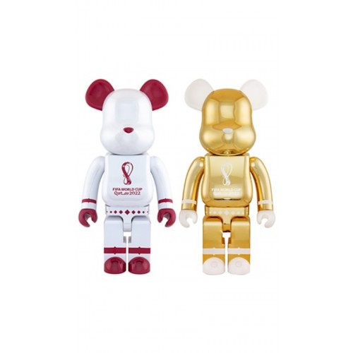 Оригинальная большая фигурка Bearbrick x FIFA World Cup Qatar 2022 1000% Set of 2 White Chrome/Gold - 70см