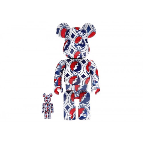 Оригинальный набор фигурок Bearbrick x Grateful Dead (Steal Your Face) 100% & 400% Set - 7см и 28см