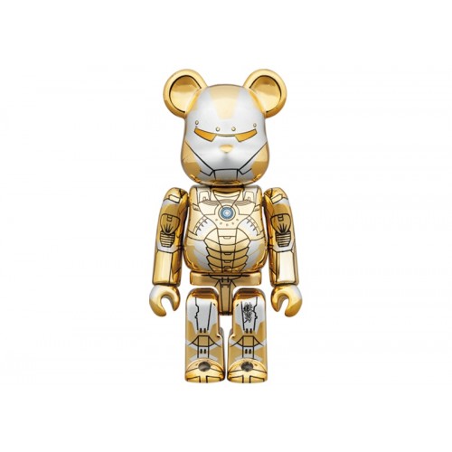 Оригинальный набор фигурок Bearbrick x Hajime Sorayama x Marvel Iron Man Reverse 100% & 400% Set Gold/Silver - 7см и 28см