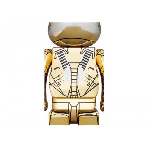 Оригинальный набор фигурок Bearbrick x Hajime Sorayama x Marvel Iron Man Reverse 100% & 400% Set Gold/Silver - 7см и 28см