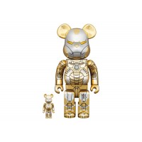 Набор фигурок (7см и 28см) Bearbrick x Hajime Sorayama x Marvel Iron Man Reverse 100% & 400% Set Gold/Silver