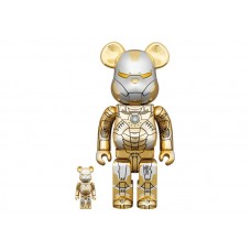 Набор фигурок (7см и 28см) Bearbrick x Hajime Sorayama x Marvel Iron Man Reverse 100% & 400% Set Gold/Silver