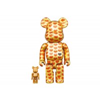 Набор фигурок (7см и 28см) Bearbrick x Hide X JAPAN Yellow Heart 100% & 400% Set Gold