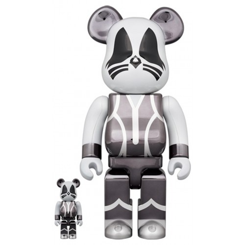 Оригинальный набор фигурок Bearbrick x KISS Catman 100% & 400% Set Chrome Ver. - 7см и 28см