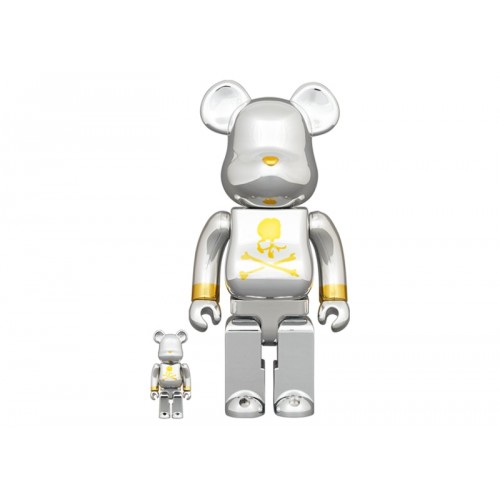 Оригинальный набор фигурок Bearbrick x mastermind JAPAN 100% & 400% Set Silver - 7см и 28см
