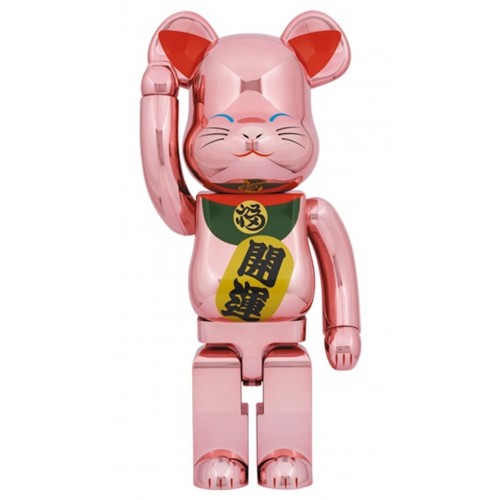Оригинальная большая фигурка Bearbrick x Medicom Toy Maneki Neko Good Luck Peach Gold Plated 1000% - 70см