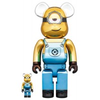 Набор фигурок (7см и 28см) Bearbrick x Minions Stuart Chrome Ver. 100% & 400% Set