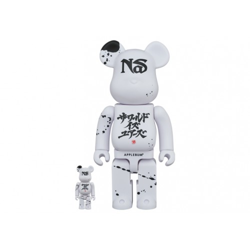 Оригинальный набор фигурок Bearbrick x Nas x APPLEBUM 100% & 400% Set White - 7см и 28см