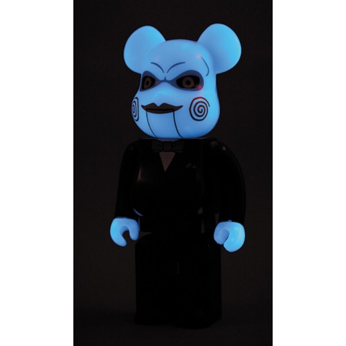 Оригинальная фигурка Bearbrick x SAW Doll Glow In The Dark Version 400% Black - 28см