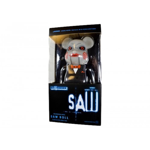 Оригинальная фигурка Bearbrick x SAW Doll Glow In The Dark Version 400% Black - 28см