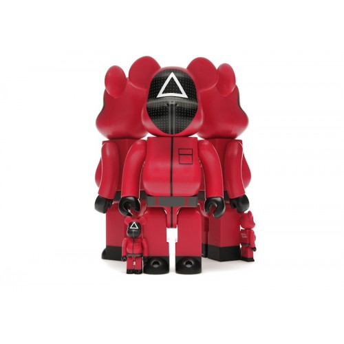 Оригинальный набор фигурок Bearbrick x Squid Game Guard (Circle/Triangle/Square) 100% & 400% Set of 3 - 7см и 28см