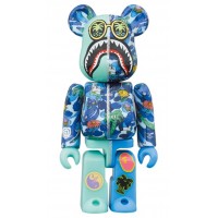 Bearbrick x Steven Harrington x BAPE Shark 100% & 400% Set Blue Camo