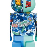 Bearbrick x Steven Harrington x BAPE Shark 100% & 400% Set Blue Camo
