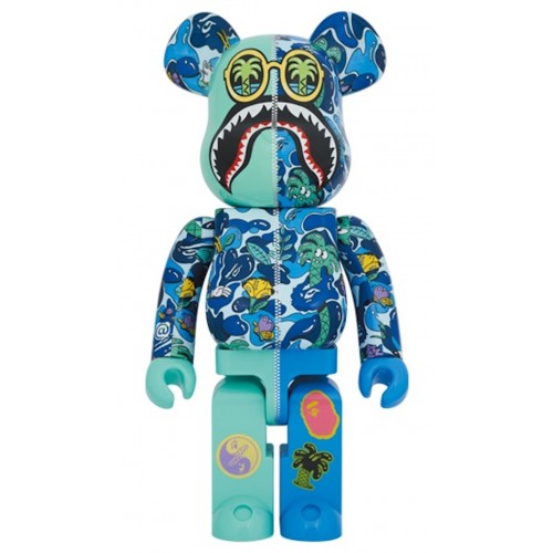 Оригинальная большая фигурка Bearbrick x Steven Harrington x BAPE Shark 1000% Blue Camo - 70см