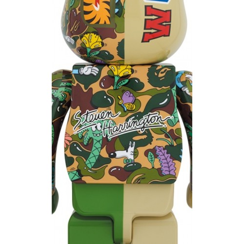 Оригинальная большая фигурка Bearbrick x Steven Harrington x BAPE Shark 1000% Green Camo - 70см